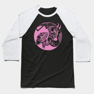 Light Pink Bull and Bear Baseball T-Shirt